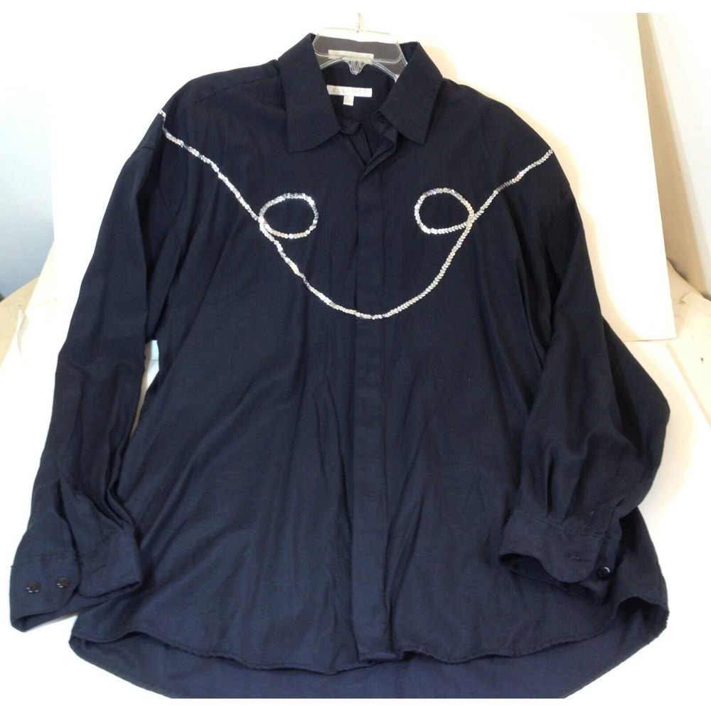 Vintage ELLIOTT Dress Shirt Button Up Black Long Sleeve Cowboy Design Mens L
